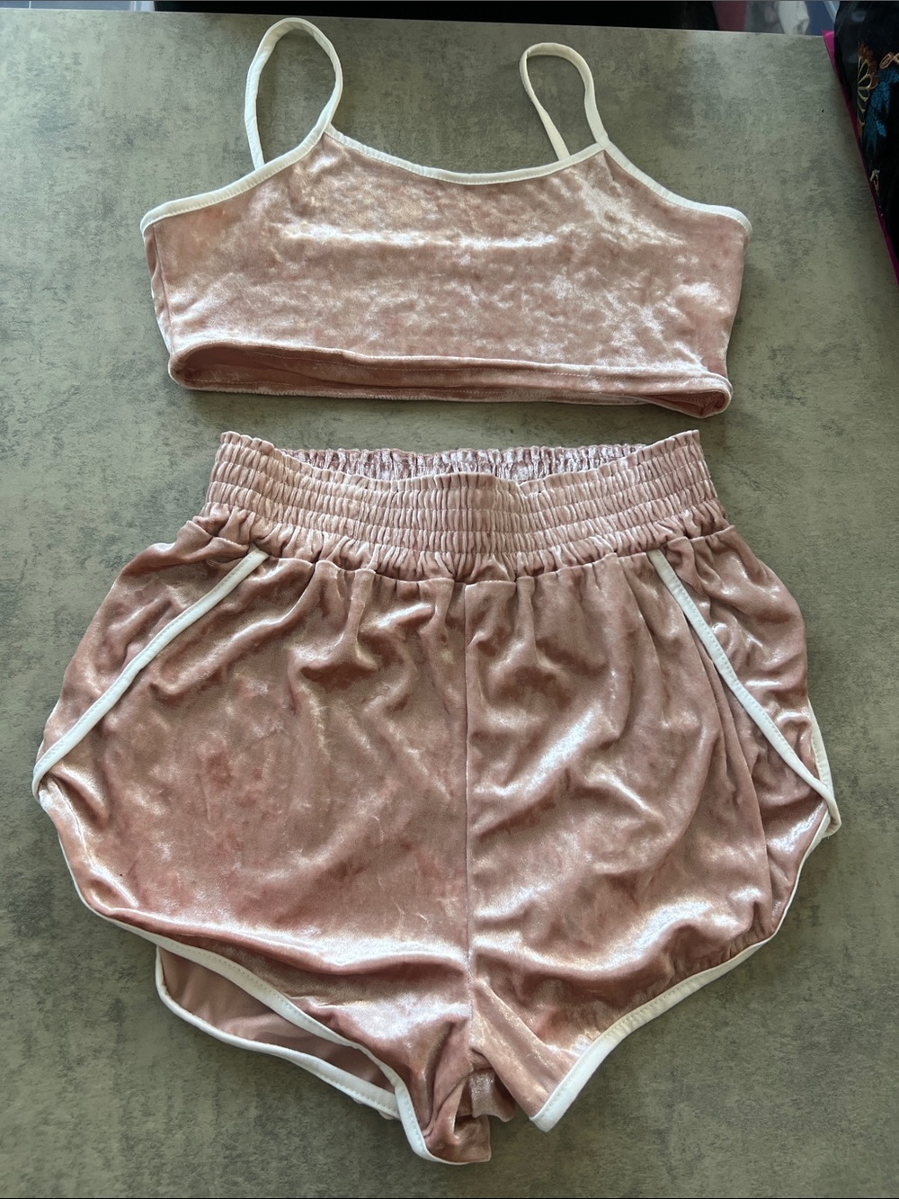 SHEIN Pink Velvet Bralette & Shorts Pajama Set